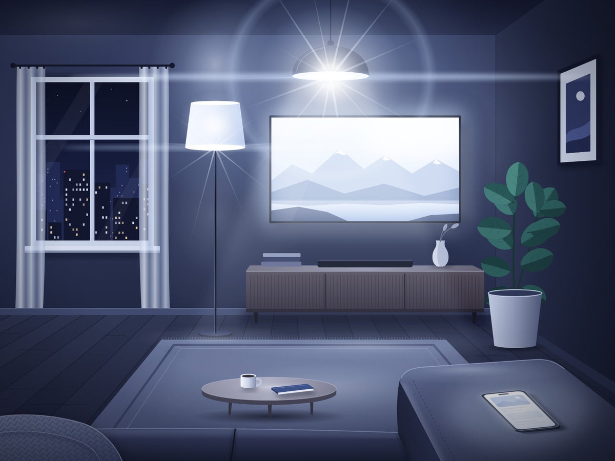 Salon le soir, lumière artificielle sans filtre